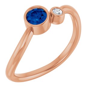 14K Rose Gold 4 mm Natural Blue Sapphire & .03 CT Natural Diamond Ring