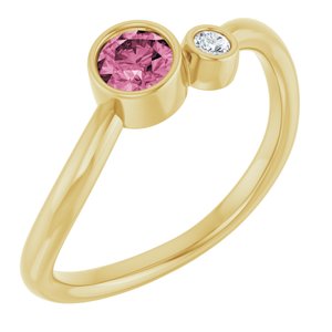 14K Yellow Gold 4 mm Natural Pink Tourmaline & .03 CT Natural Diamond Ring