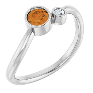 14K White Gold 4 mm Natural Citrine & .03 CT Natural Diamond Ring