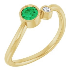 14K Yellow Gold 4 mm Natural Emerald & .03 CT Natural Diamond Ring