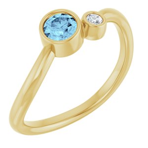 14K Yellow Gold 4 mm Natural Aquamarine & .03 CT Natural Diamond Ring