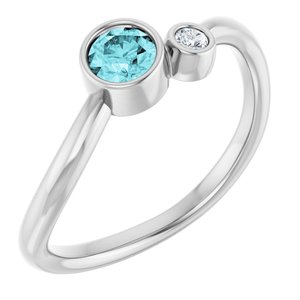 14K White Gold 4 mm Natural Blue Zircon & .03 CT Natural Diamond Ring