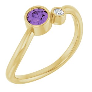14K Yellow Gold 4 mm Natural Amethyst & .03 CT Natural Diamond Ring