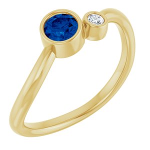 14K Yellow Gold 4 mm Lab-Grown Blue Sapphire & .03 CT Natural Diamond Ring