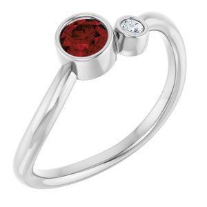 14K White Gold 4 mm Natural Mozambique Garnet & .03 CT Natural Diamond Ring