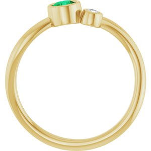 14K Yellow Gold 4 mm Natural Emerald & .03 CT Natural Diamond Ring