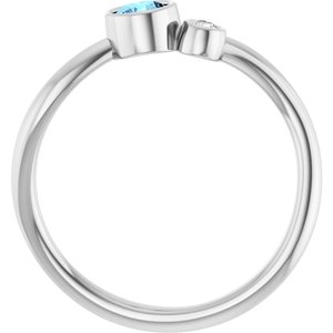 14K White Gold 4 mm Natural Aquamarine & .03 CT Natural Diamond Ring