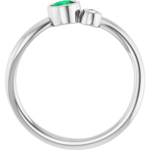 14K White Gold 4 mm Lab-Grown Emerald & .03 CT Natural Diamond Ring