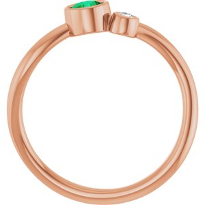 14K Rose Gold 4 mm Natural Emerald & .03 CT Natural Diamond Ring