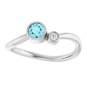 14K White Gold 4 mm Natural Blue Zircon & .03 CT Natural Diamond Ring