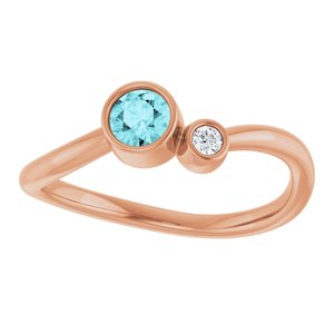 14K Rose Gold 4 mm Natural Blue Zircon & .03 CT Natural Diamond Ring