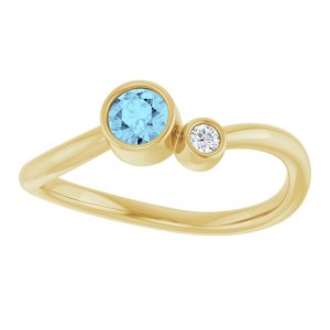 14K Yellow Gold 4 mm Natural Aquamarine & .03 CT Natural Diamond Ring