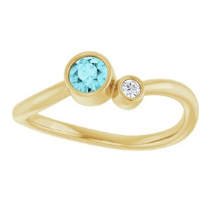 14K Yellow Gold 4 mm Natural Blue Zircon & .03 CT Natural Diamond Ring