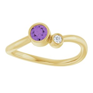 14K Yellow Gold 4 mm Natural Amethyst & .03 CT Natural Diamond Ring
