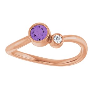 14K Rose Gold 4 mm Natural Amethyst & .03 CT Natural Diamond Ring