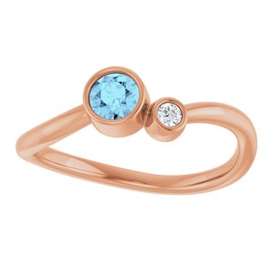 14K Rose Gold 4 mm Natural Aquamarine & .03 CT Natural Diamond Ring
