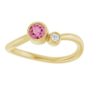 14K Yellow Gold 4 mm Natural Pink Tourmaline & .03 CT Natural Diamond Ring