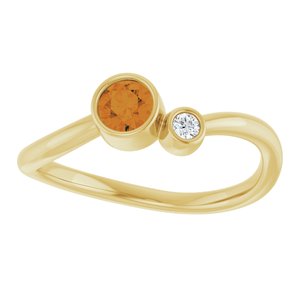 14K Yellow Gold 4 mm Natural Citrine & .03 CT Natural Diamond Ring