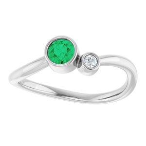 Sterling Silver 4 mm Lab-Grown Emerald & .03 CT Natural Diamond Ring