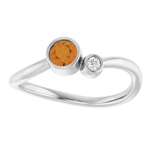 14K White Gold 4 mm Natural Citrine & .03 CT Natural Diamond Ring