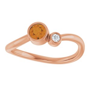 14K Rose Gold 4 mm Natural Citrine & .03 CT Natural Diamond Ring