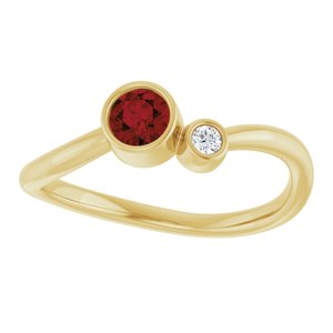 14K Yellow Gold 4 mm Natural Mozambique Garnet & .03 CT Natural Diamond Ring