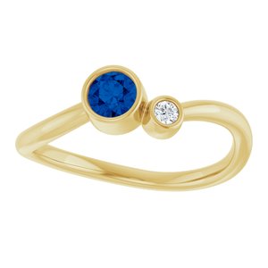 14K Yellow Gold 4 mm Lab-Grown Blue Sapphire & .03 CT Natural Diamond Ring