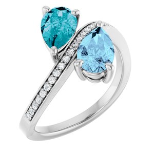 14K White Gold Natural Aquamarine, Natural London Blue Topaz & 1/8 CTW Natural Diamond Ring