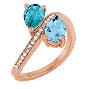 14K Rose Gold Natural Aquamarine, Natural London Blue Topaz & 1/8 CTW Natural Diamond Ring