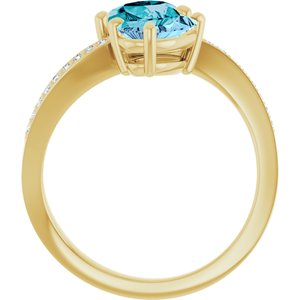 14K Yellow Gold Natural Aquamarine, Natural London Blue Topaz & 1/8 CTW Natural Diamond Ring