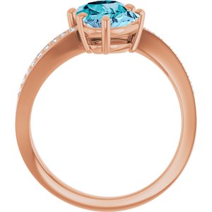 14K Rose Gold Natural Aquamarine, Natural London Blue Topaz & 1/8 CTW Natural Diamond Ring