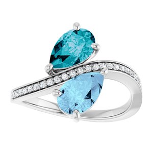 Platinum Natural Aquamarine, Natural London Blue Topaz & 1/8 CTW Natural Diamond Ring
