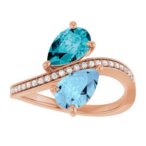 14K Rose Gold Natural Aquamarine, Natural London Blue Topaz & 1/8 CTW Natural Diamond Ring