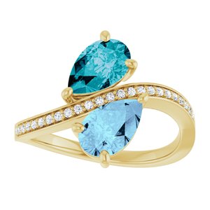 14K Yellow Gold Natural Aquamarine, Natural London Blue Topaz & 1/8 CTW Natural Diamond Ring