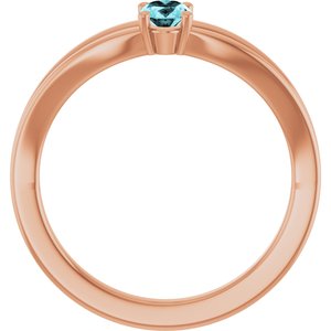 14K Rose Gold Natural Blue Zircon Youth Solitaire Ring