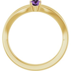 14K Yellow Gold Natural Amethyst Youth Solitaire Ring