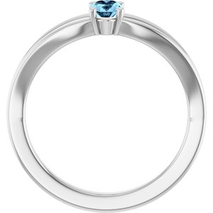 14K White Gold Natural Aquamarine Youth Solitaire Ring