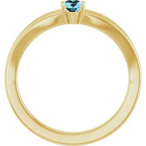14K Yellow Gold Natural Blue Zircon Youth Solitaire Ring