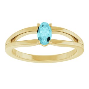 14K Yellow Gold Natural Blue Zircon Youth Solitaire Ring