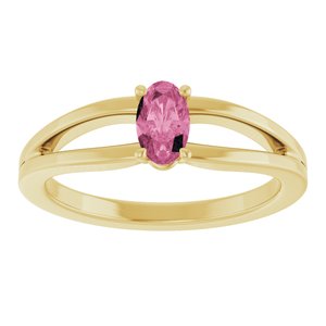 14K Yellow Gold Natural Pink Tourmaline Youth Solitaire Ring