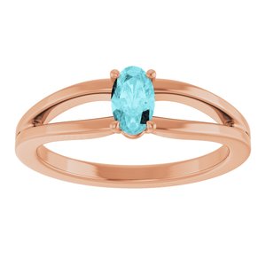 14K Rose Gold Natural Blue Zircon Youth Solitaire Ring