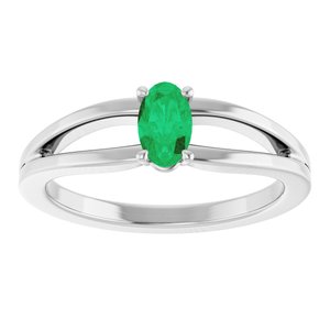 14K White Gold Natural Emerald Youth Solitaire Ring