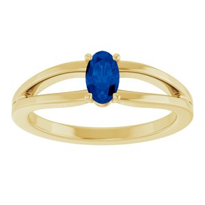 14K Yellow Gold Lab-Grown Blue Sapphire Youth Solitaire Ring