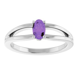 14K White Gold Natural Amethyst Youth Solitaire Ring