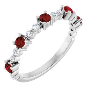 Sterling Silver Natural Mozambique Garnet & 1/6 CTW Natural Diamond Ring