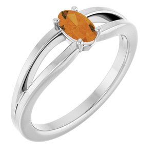 14K White Gold Natural Citrine Youth Solitaire Ring