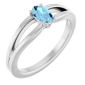 14K White Gold Natural Aquamarine Youth Solitaire Ring