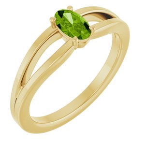 14K Yellow Gold Natural Peridot Youth Solitaire Ring