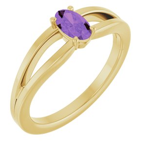 14K Yellow Gold Natural Amethyst Youth Solitaire Ring