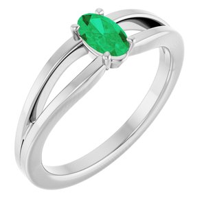 14K White Gold Natural Emerald Youth Solitaire Ring